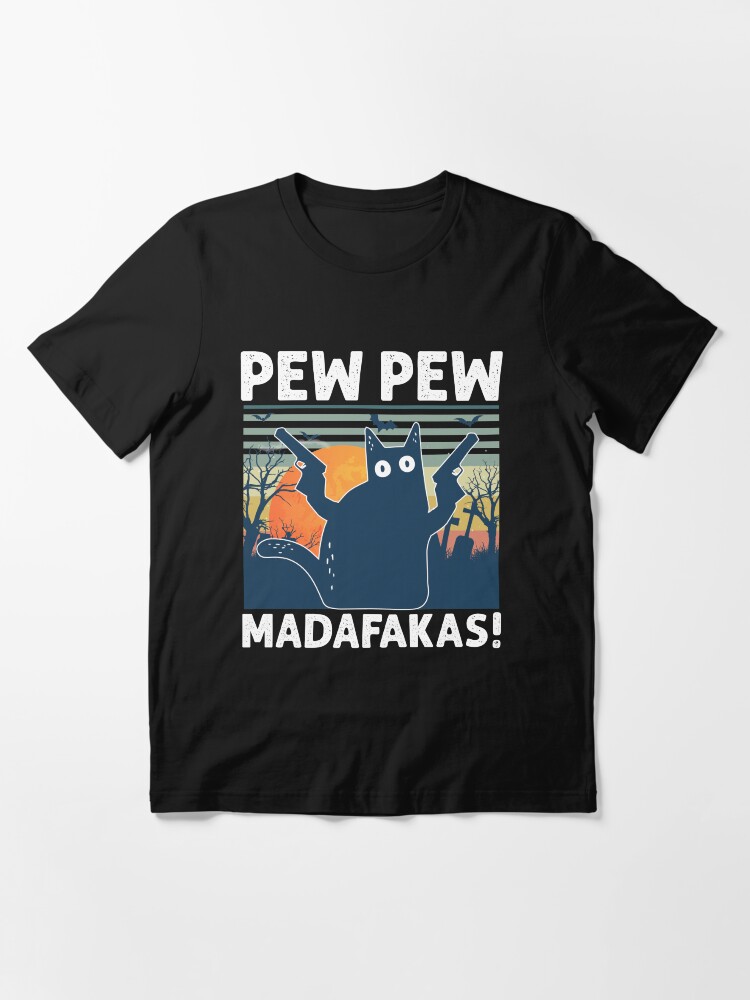 Alternate view of Vintage Retro Black Cat Pew Pew Madafakas! funny Gift for Halloween 2020 Essential T-Shirt