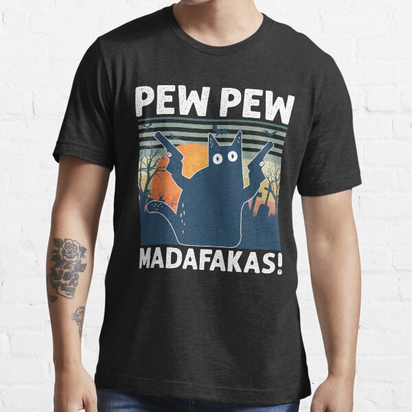 Vintage Retro Black Cat Pew Pew Madafakas! funny Gift for Halloween 2020 Essential T-Shirt