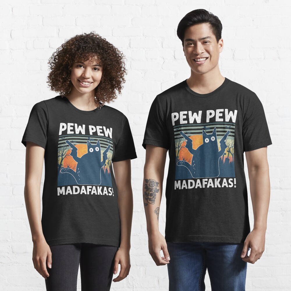 Vintage Retro Black Cat Pew Pew Madafakas! funny Gift for Halloween 2020 Essential T-Shirt