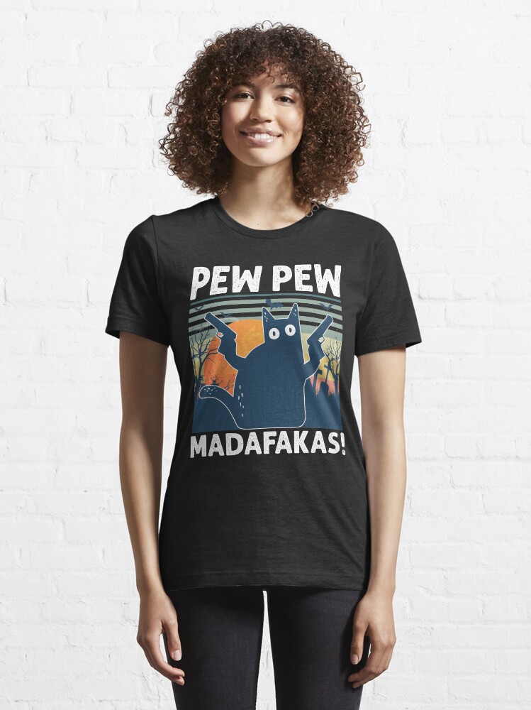 Alternate view of Vintage Retro Black Cat Pew Pew Madafakas! funny Gift for Halloween 2020 Essential T-Shirt