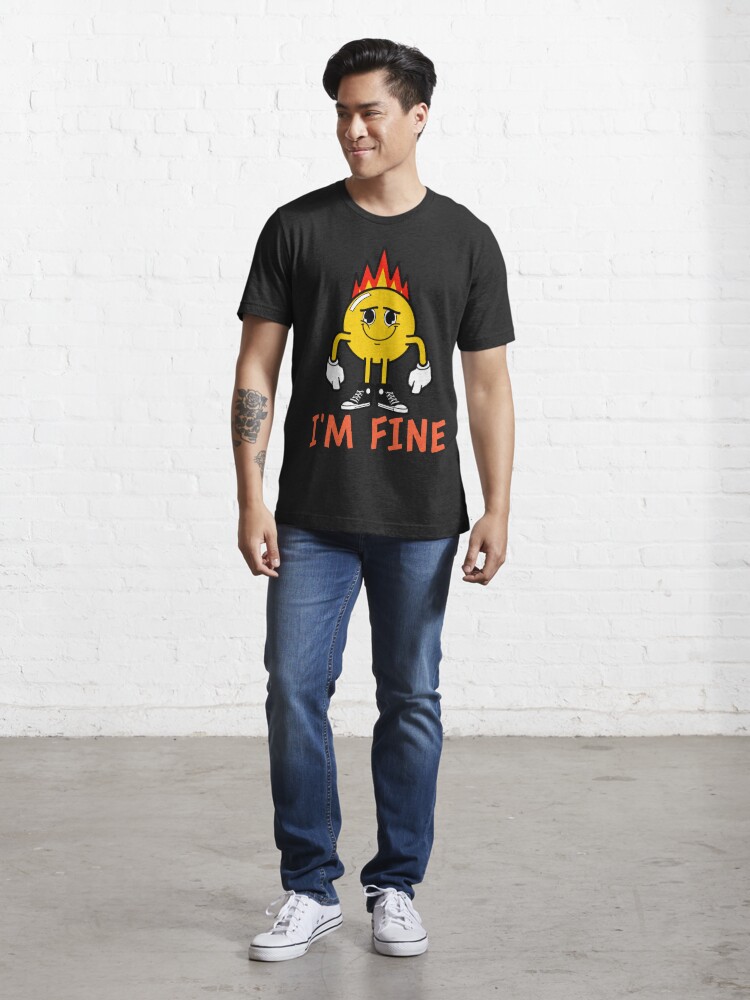 Im fine fake smile emoji on fire Essential T-Shirt for Sale by