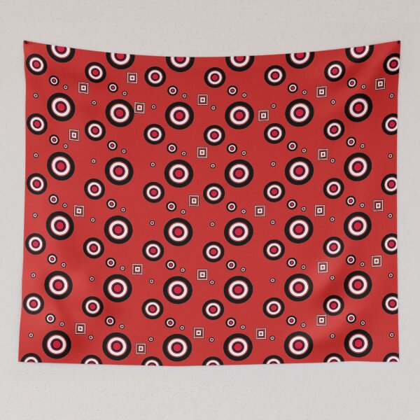 Item preview, Red White Black Circles and Squares on Red Background designed and sold by Hanlar.
