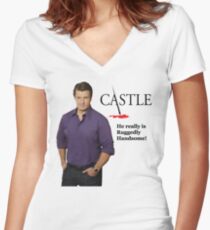 He Really Is Ruggedly Handsome - Castle Nathan Fillion Women's Fitted V-Neck T-Shirt