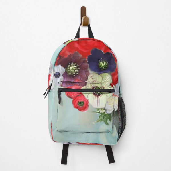 Item preview, RED  WHITE ROSES ,ANEMONE FLOWERS ,TEAL ,AQUA BLUE FLORAL designed and sold by BulganLumini.
