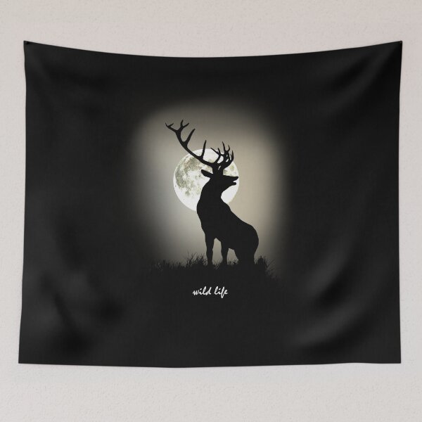 Item preview, Vida salvaje, ciervos y la luna, animales salvajes, noche del bosque, luna, naturaleza de montaña al aire libre designed and sold by Collagedream.