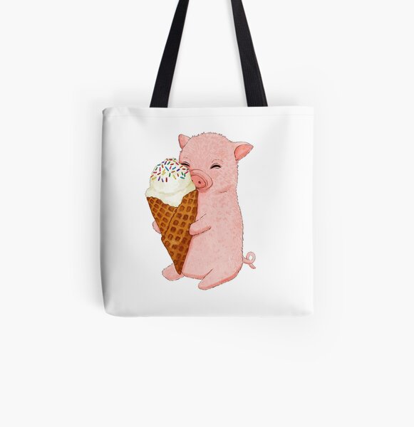 Baby Pig holding an Ice Cream All Over Print Tote Bag