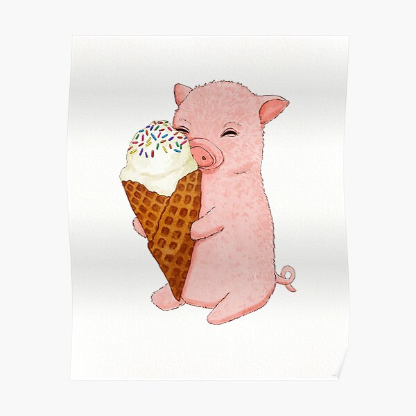 Baby Pig holding an Ice Cream   Poster