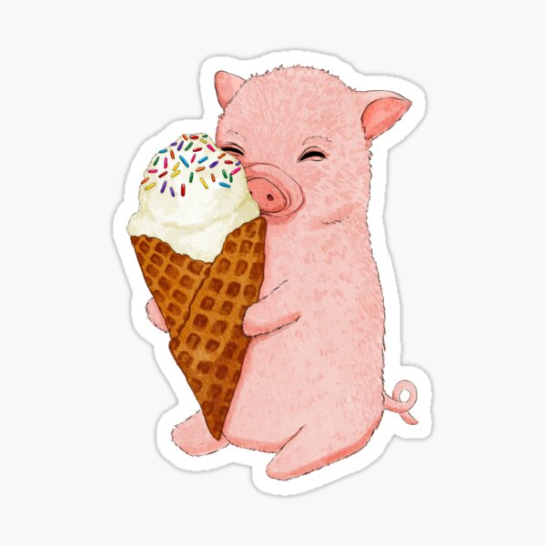 Baby Pig holding an Ice Cream   Sticker