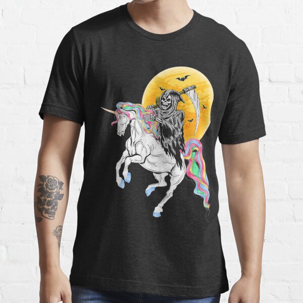 Grim Reaper Skeleton Death Riding Unicorn Halloween T-Shirt Essential T-Shirt