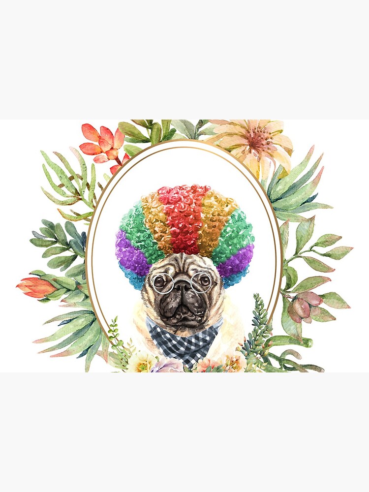 Pug dog watercolor flowers with wig jokes Mask