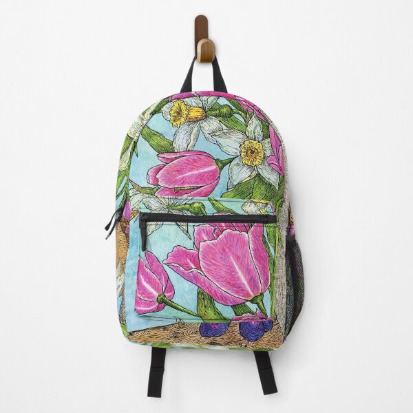 Item preview, Bouquet of pink tulips and daffodils. Painting with watercolors and ink. designed and sold by Yovin11.