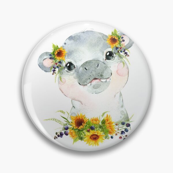 Item preview, Baby Hippo with Yellow Floral Sunflowers  designed and sold by Paulele.