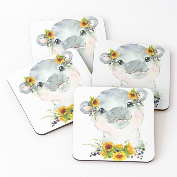 Item preview, Baby Hippo with Yellow Floral Sunflowers  designed and sold by Paulele.