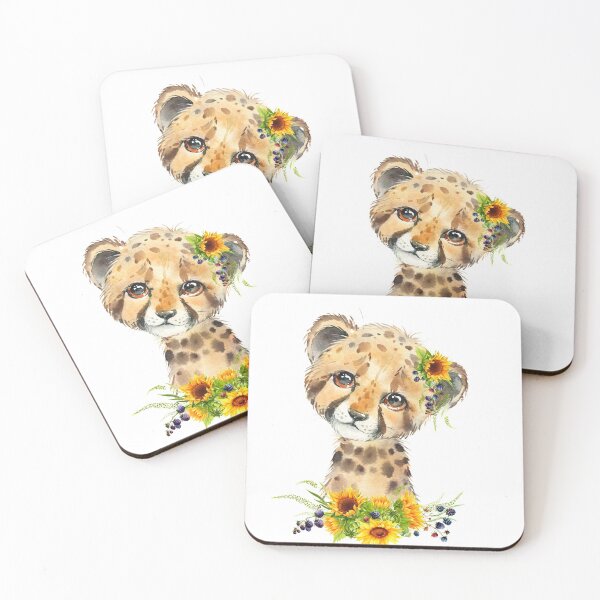 Item preview, Baby Cheetah with Yellow Floral Sunflowers  designed and sold by Paulele.