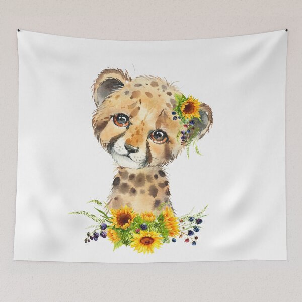 Item preview, Baby Cheetah with Yellow Floral Sunflowers  designed and sold by Paulele.