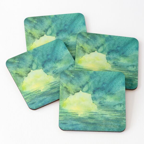 Item preview, Green abstract water cave watercolor art designed and sold by DaryaGeft.