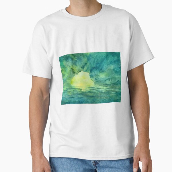Item preview, Green abstract water cave watercolor art designed and sold by DaryaGeft.