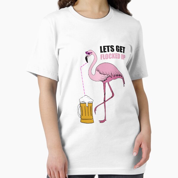 Item preview, Let's get Flocked up Flamingo drinking beer  designed and sold by dukito.