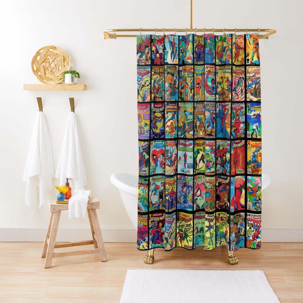 "Vintage Superhero Comic Book Collection Pattern 3" Shower Curtain by