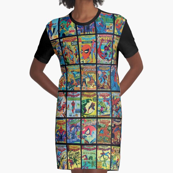 Vintage Superhero Comic Book Collection Pattern 3 Graphic T-Shirt Dress