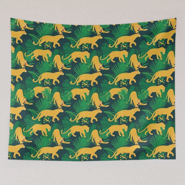 Item preview, Cute African Lioness in Jungle Pattern - Animal Motif - Vintage Dark Teal designed and sold by PattyTheGecko.