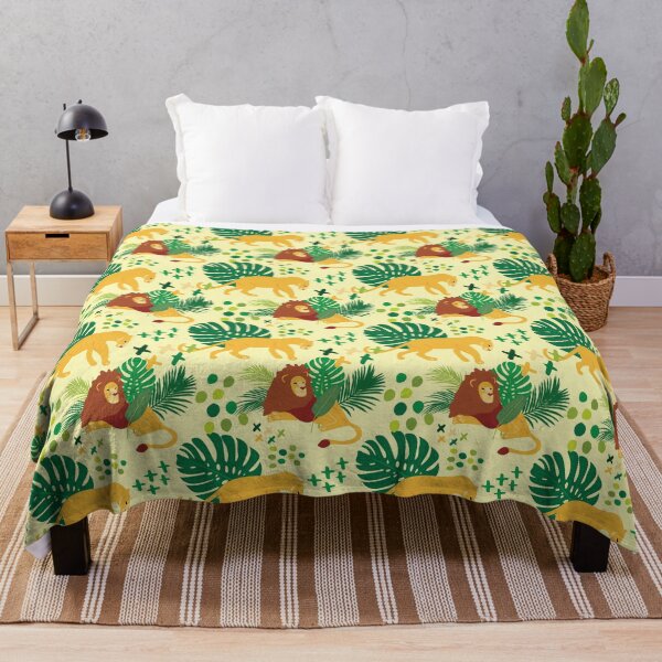 Item preview, Cute African Lioness and Lion in Jungle Pattern - Animal Motif - Light Yellow designed and sold by PattyTheGecko.