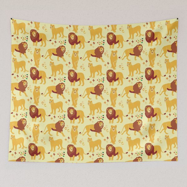 Item preview, Cute African Lion & Lioness in Savana Pattern - Animal Motif - Light Yellow designed and sold by PattyTheGecko.