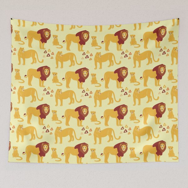 Item preview, Cute African Lion Cub, Lioness and Lion in Savana Pattern - Animal Motif - Light Yellow designed and sold by PattyTheGecko.