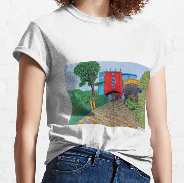 436 - BRIDGE HOUSE, PORTMEIRION - DAVE EDWARDS - COLOURED PENCILS & FINELINERS Classic T-Shirt