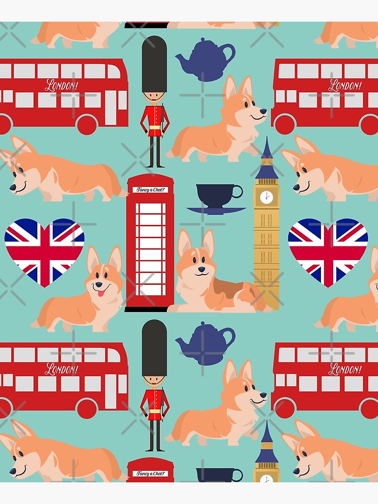 Welsh Corgi Dog Breed In London England, Cute Corgis In Great Britain - United Kingdom Turquoise by Corgiworld