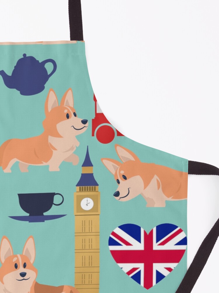 Alternate view of Welsh Corgi Dog Breed In London England, Cute Corgis In Great Britain - United Kingdom Turquoise Apron