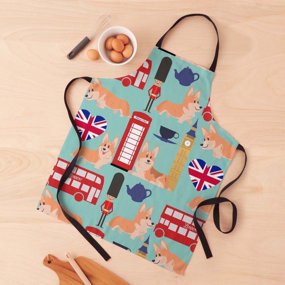 Welsh Corgi Dog Breed In London England, Cute Corgis In Great Britain - United Kingdom Turquoise Apron