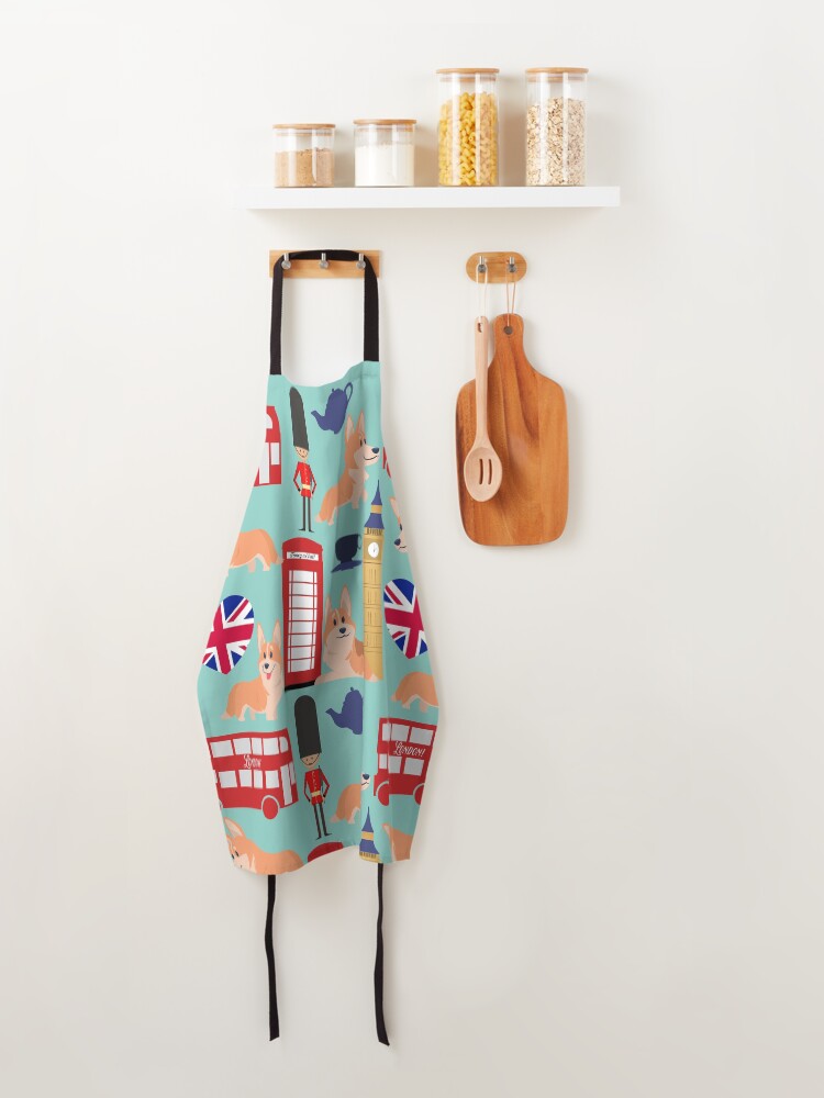 Alternate view of Welsh Corgi Dog Breed In London England, Cute Corgis In Great Britain - United Kingdom Turquoise Apron