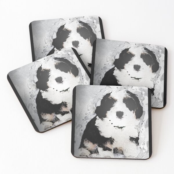 Item preview, Bernedoodle dog black ink paint portrait  designed and sold by dreamofdenim.