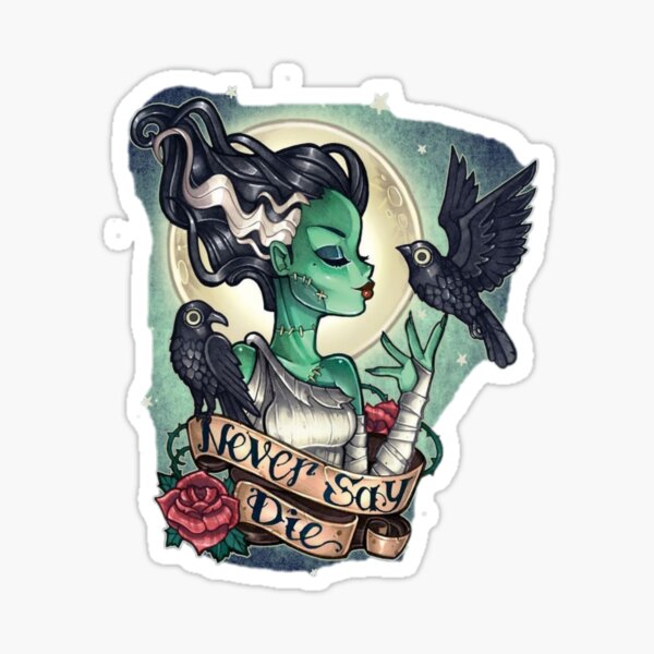 3” Goth Tattoo Woman Horror Movie Bride Frankenstein Blue Lipstick Cool Sticker 