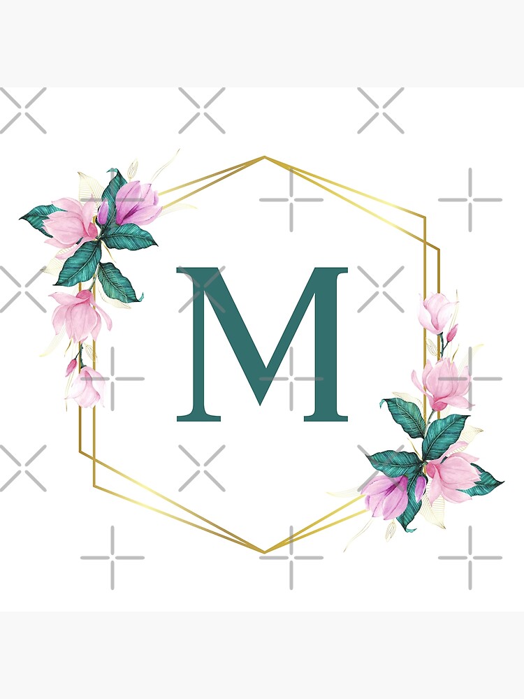 Letter M Monogram Floral Navy Blue and Burgundy Poster