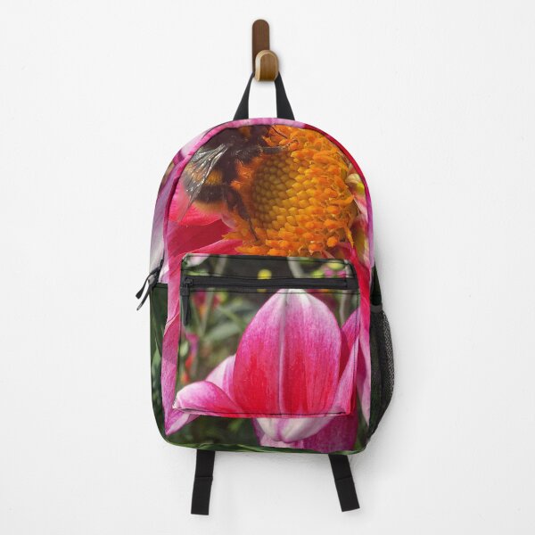 Item preview, Bee Harvesting Golden Orange Polen form a Pretty Pink Single Dahlia Flower 032 designed and sold by Bees-n-Flowers.