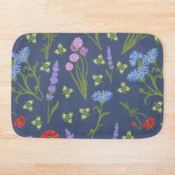 Aperçu de l'œuvre Prairie sauvage fleurs pixel art motif bleu foncé créée et vendue par lisoks.