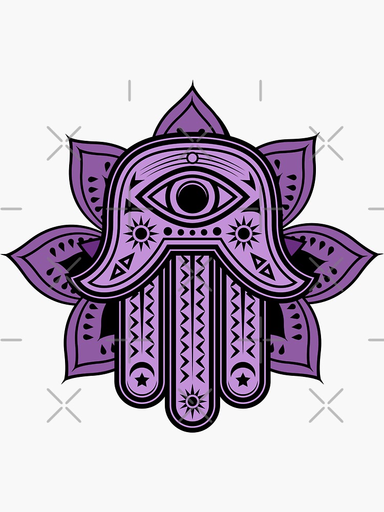 Pegatina con la obra «Mano de fátima o Hamsa color violeta» de