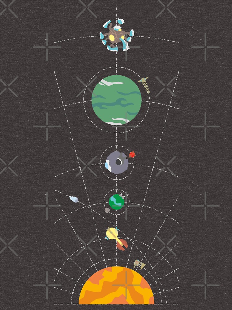 Thumbnail 7 of 7, Essential T-Shirt, Outer Wilds Hearthian System Map designed and sold by Ognisty.