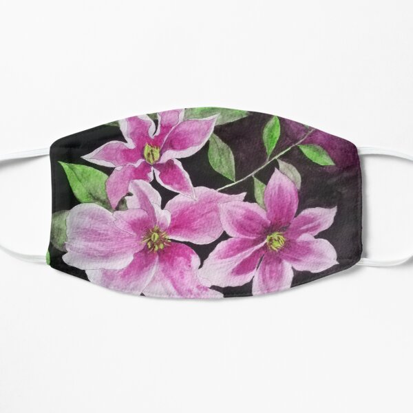 Purple pink clematis flowers watercolor painting against a dark background Mask
