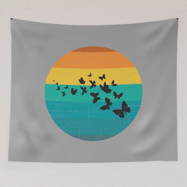 Item preview, Butterfly Swarm Silhouette Vintage Sunset designed and sold by AdventurePrints.