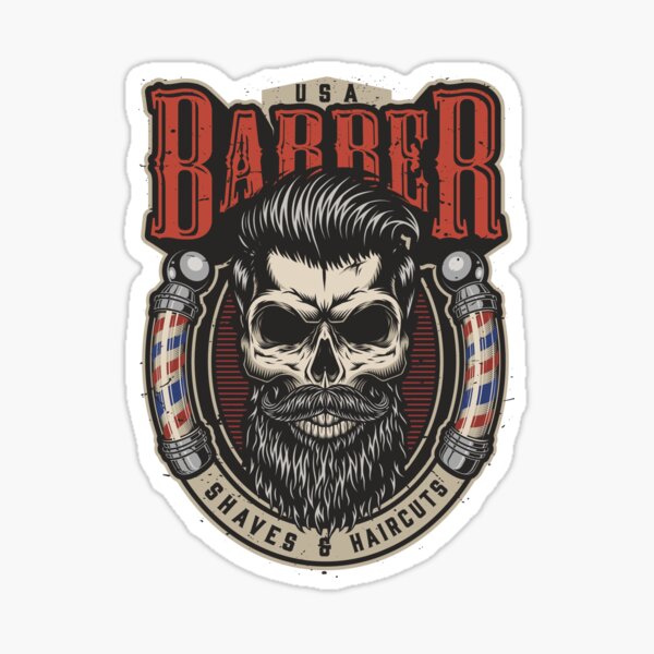 Barbershop Hair-dressed skull - Shaves and Haircuts - Hairdresser Sticker