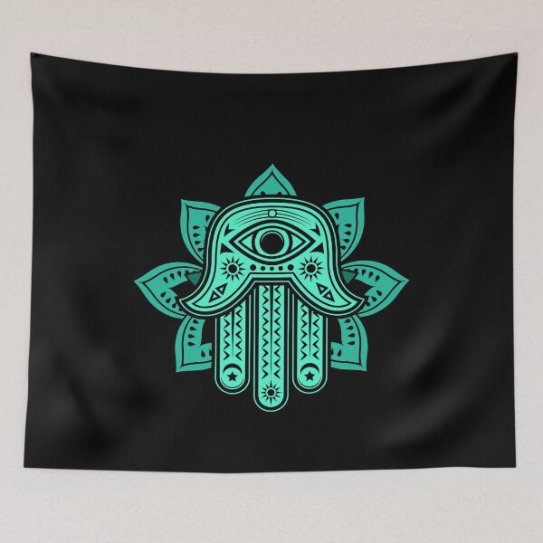 Item preview, Hamsa on Lotus Flower, turquoise Hamsa, jade green Lotus, Evil Eye, Peace, Protection, Faith, Meditation, Hand of God designed and sold by LoveAudra.