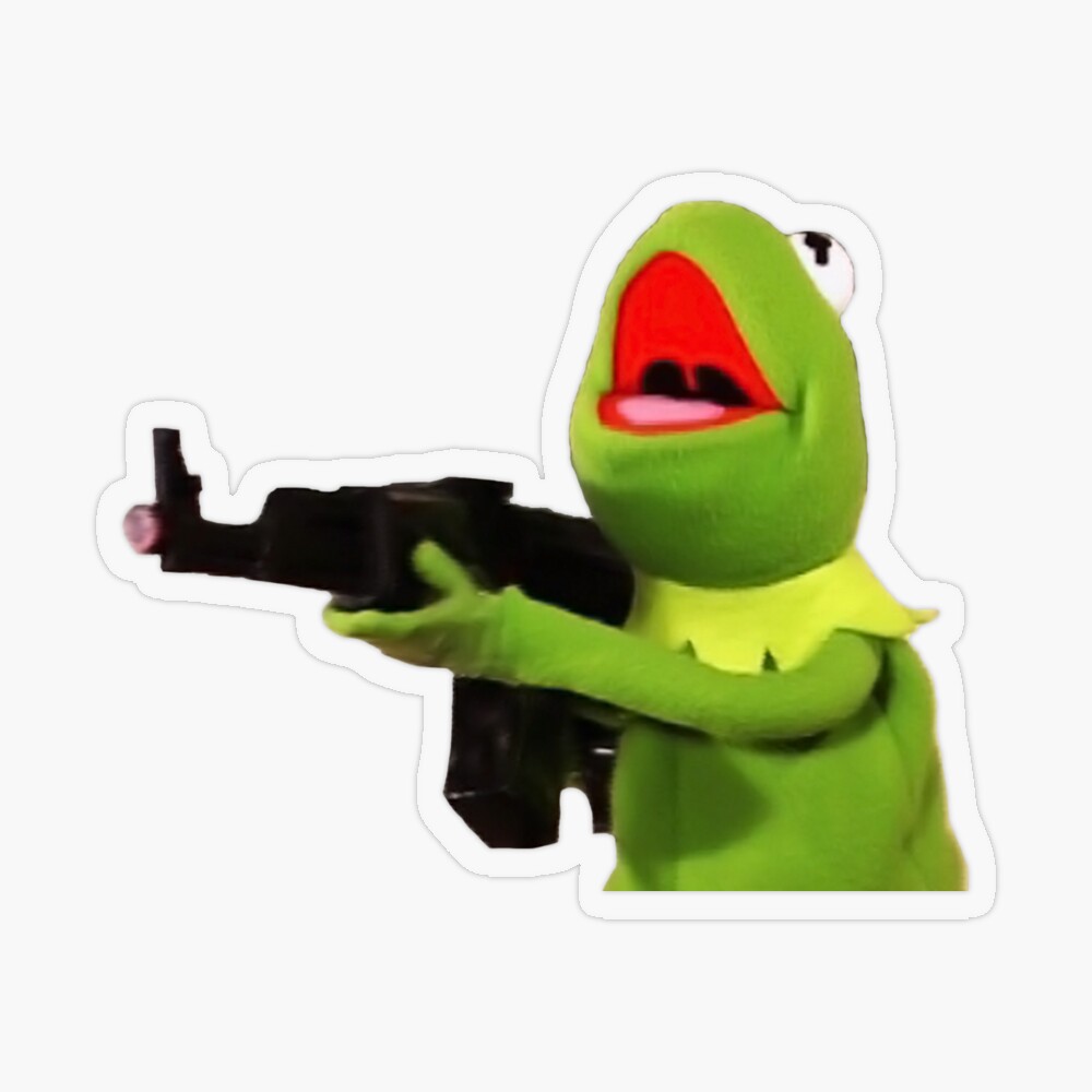 Kermit the frog meme with a gun Sticker by Omeris | Redbubble