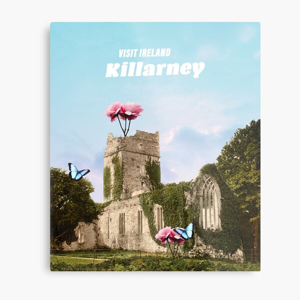 Killarney, Ireland Travel Poster - Vintage Inspired Surrealist Collage Metal Print