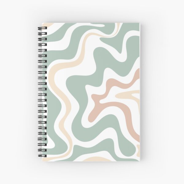 Liquid Swirl Retro Abstract in Light Sage Celadon Green, Light Blush, Cream, and White Spiral Notebook