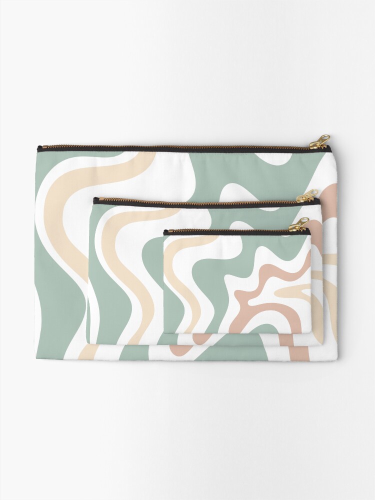 Alternate view of Liquid Swirl Retro Abstract in Light Sage Celadon Green, Light Blush, Cream, and White Zipper Pouch