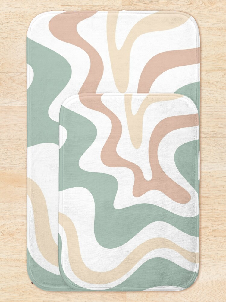 Alternate view of Liquid Swirl Retro Abstract in Light Sage Celadon Green, Light Blush, Cream, and White Bath Mat