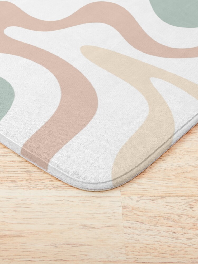 Alternate view of Liquid Swirl Retro Abstract in Light Sage Celadon Green, Light Blush, Cream, and White Bath Mat